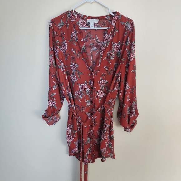Forever 21+ Elegant Floral Belted Tunic Top in Burnt Orange - 1X - Picture 1 of 8